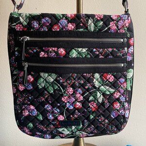 Vera Bradley Raspberry Floral Quilted Crossbody Bag With Multiple Zip Pockets